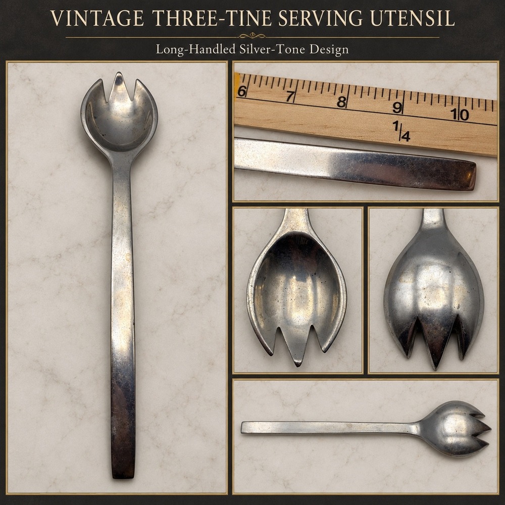 Vintage Aluminum Salad Serving Spork Long Handle Mid Century Modern 10.25in